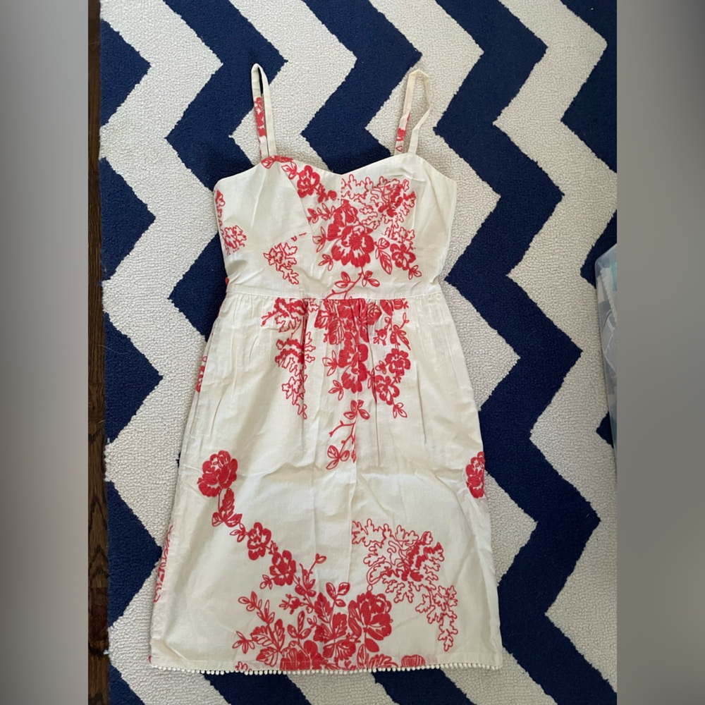 Jcrew summer dress beige orange flowers 100% cotton